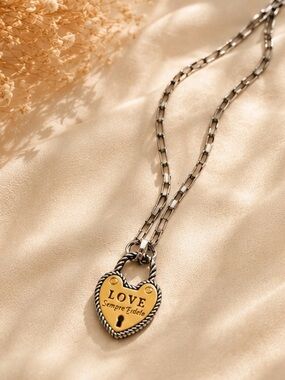 Love Heart Lock Necklace – Two-Tone Vintage Inspired Pendant